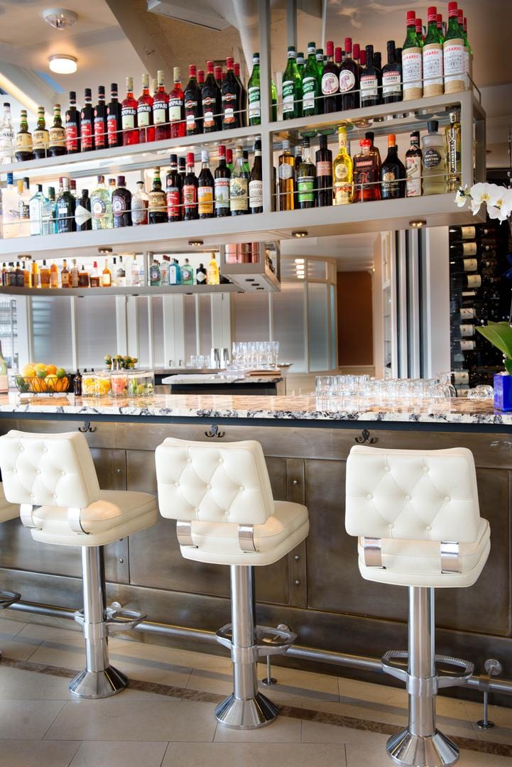 modern high end white bolt down bar stool