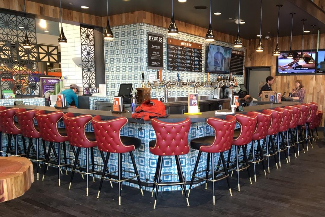 stylish bar with button detailed bar stools