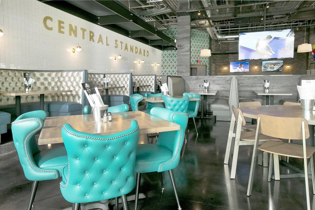 classic bar stools in modern restaurant as accent