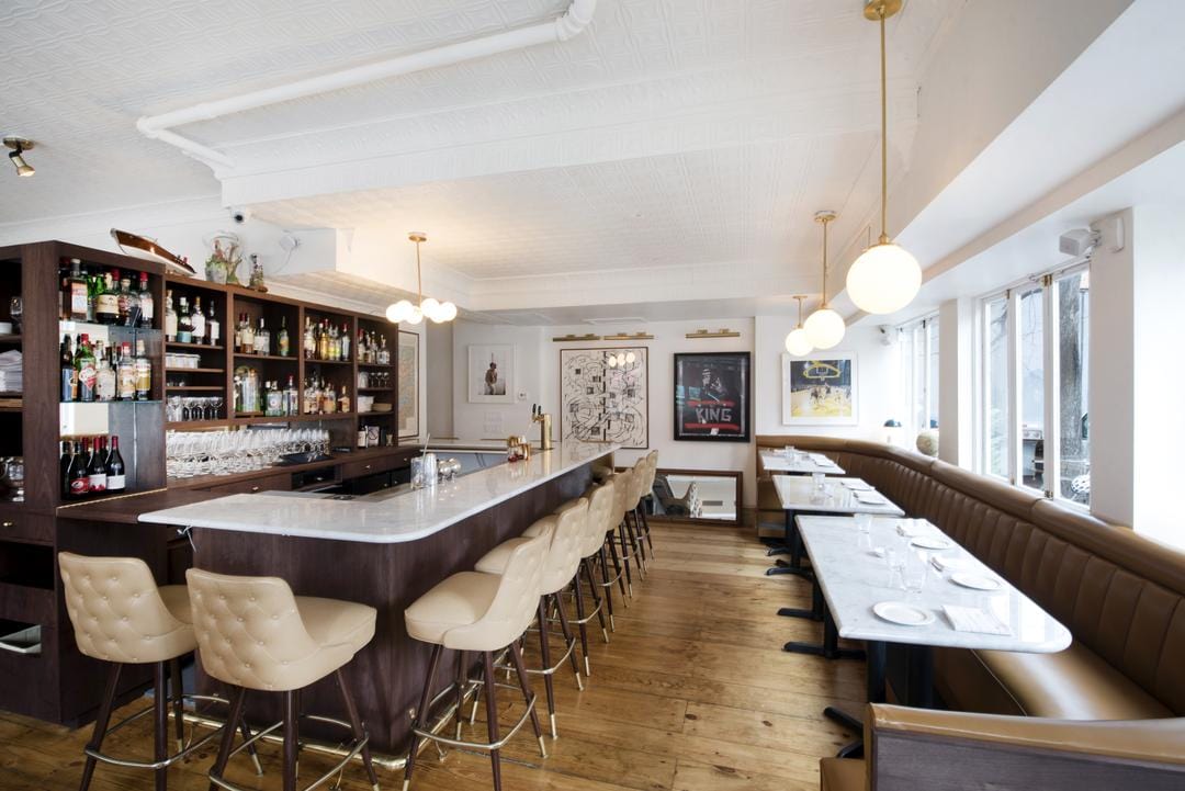 restauratn with tufted button bar stools