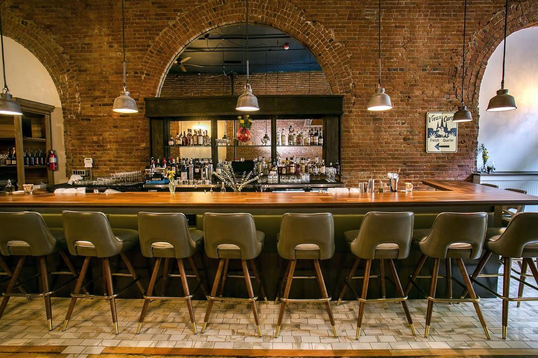 industrial bar with cutout bar stool