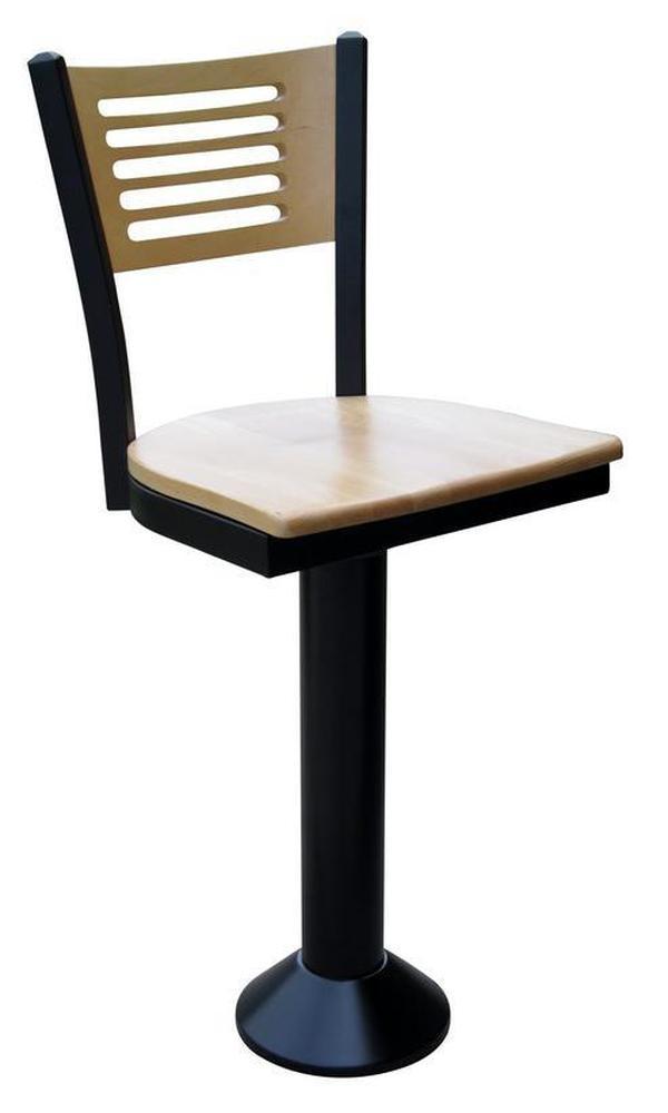 wooden seat floor mounter counter stool with line cutout back